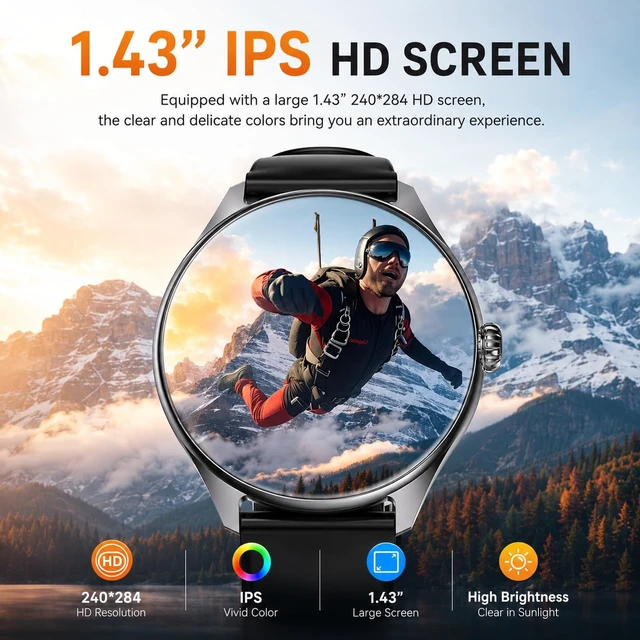 Alt view image 6 of 7 - Smart Watches for Men Women, 1.43" AMOLED Display, 7-Day Battery Life, 120+ Sport Modes with Heart Rate Sleep Monitor, Bluetooth Calling, IP68 Waterproof Fitness Watch for iPhone Android (Black)
