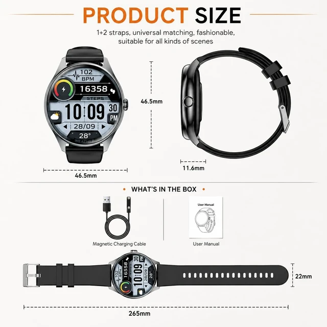 Alt view image 7 of 7 - Smart Watches for Men Women, 1.43" AMOLED Display, 7-Day Battery Life, 120+ Sport Modes with Heart Rate Sleep Monitor, Bluetooth Calling, IP68 Waterproof Fitness Watch for iPhone Android (Black)