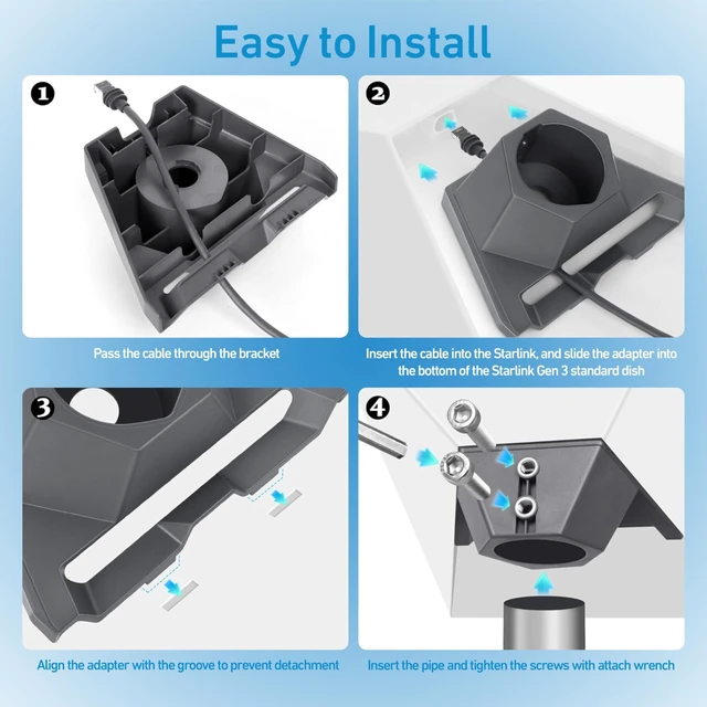Alt view image 6 of 7 - Pipe Adapter Mount for Starlink Standard Gen 3/4/4X, Compatible with 1.25-2.5'' Pipe, Starlink V3/V4 Dish Heavy Duty Roof Pole Mounting Kit Connectors