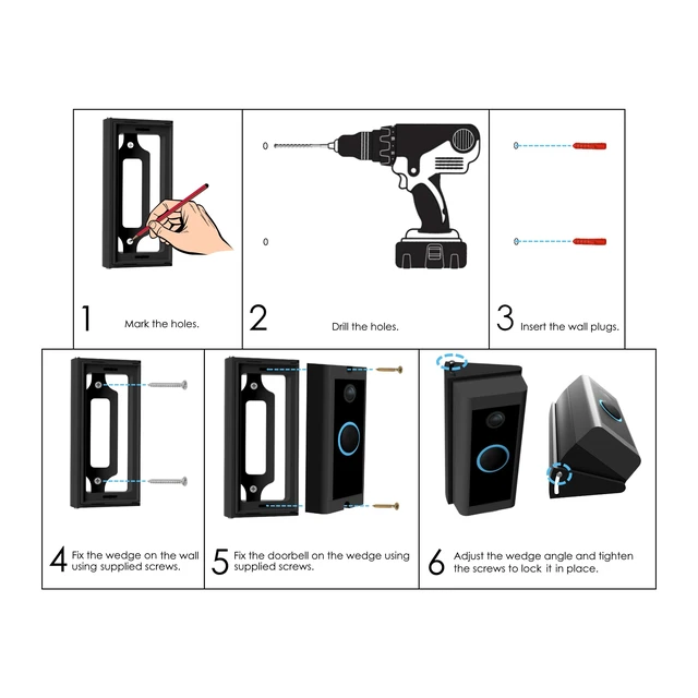 Alt view image 6 of 7 - Adjustable 20 to 45 Degree Doorbell Angle Mount Compatible with Video Doorbell Wired (Model 5AT3T5) Replacement Angle Adjustment Adapter Mounting Bracket Wedge Kit