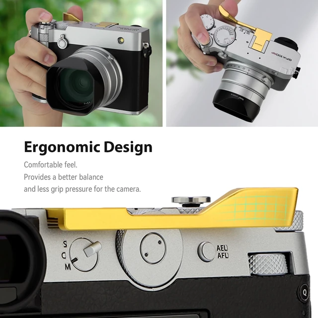 Alt view image 2 of 7 - Metal Thumb Grip for Fujifilm GFX100RF Camera, Golden for Fuji GFX 100RF Accessories, Hot Shoe Cover Thumb Up Rest Support Handle Grip, Stable One-Hand Operation, THB-GFXRFG