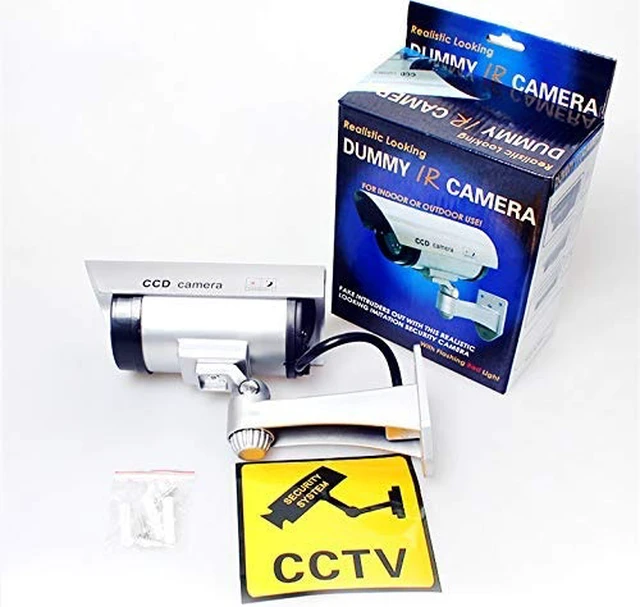Alt view image 5 of 7 - Fake Security Camera, Dummy CCTV Surveillance System (2, Silver) Dummy Camera with Realistic Red Flashing Lights and Warning Sticker