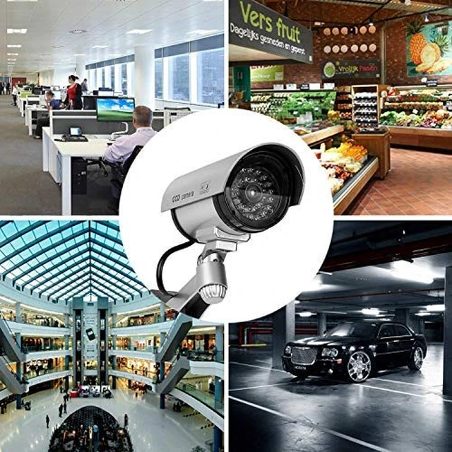 Alt view image 6 of 7 - Fake Security Camera, Dummy CCTV Surveillance System (2, Silver) Dummy Camera with Realistic Red Flashing Lights and Warning Sticker
