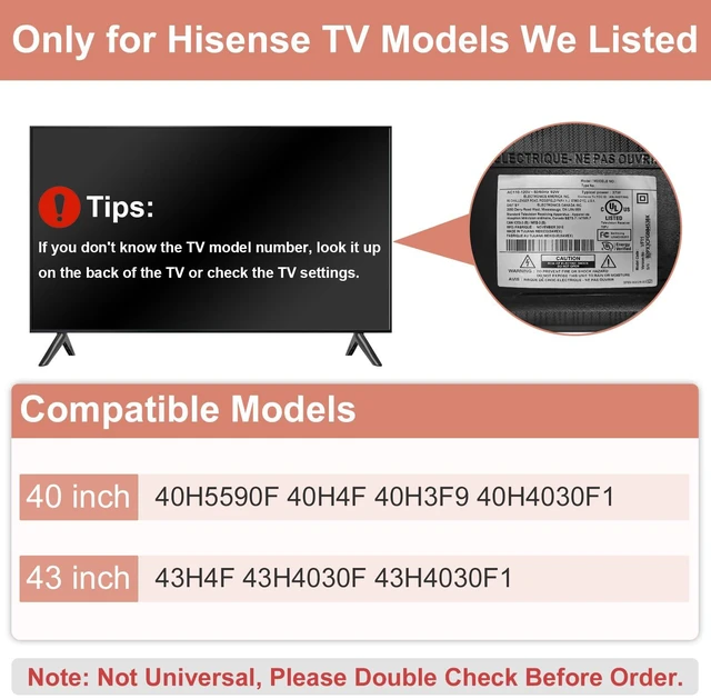 Alt view image 3 of 7 - TV Stand for Hisense TV Legs, Only for Hisense 40" 43" TV 40H5590F 40H4F 40H3F9 40H4030F1 43H4F 43H4030F 43H4030F1 TV Stand with Screws Set, Easy to Install, Black
