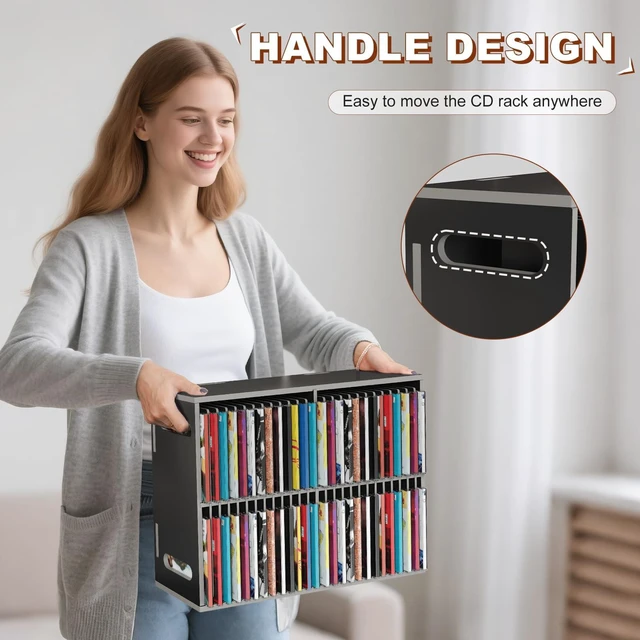 Alt view image 4 of 7 - 52 Slots CD Holder, Wall-Mounted CD Holder Stand Premium CD Storage Rack for Home and Office, Stackable Disc CD Organizer Desk Stand Ideal for Music Enthusiasts Black
