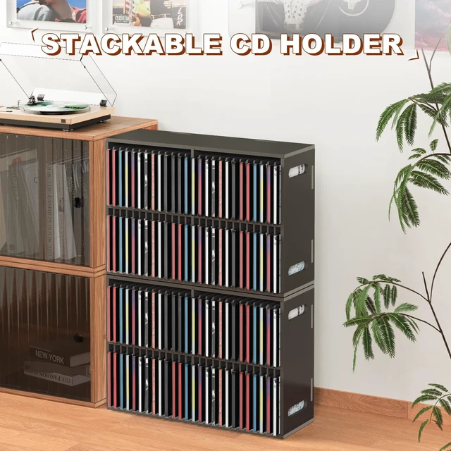 Alt view image 7 of 7 - 52 Slots CD Holder, Wall-Mounted CD Holder Stand Premium CD Storage Rack for Home and Office, Stackable Disc CD Organizer Desk Stand Ideal for Music Enthusiasts Black