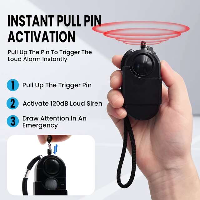 Alt view image 3 of 7 - 2 Packs Portable Mini Motion Detector Alarm-120DB Ear-Piercing Siren-SOS LED Light, Hotel Door Room Security Device for Female Women Kids Life Safety While Travelling Alone
