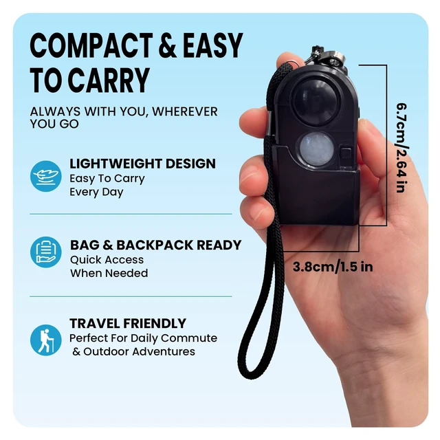 Alt view image 6 of 7 - 2 Packs Portable Mini Motion Detector Alarm-120DB Ear-Piercing Siren-SOS LED Light, Hotel Door Room Security Device for Female Women Kids Life Safety While Travelling Alone