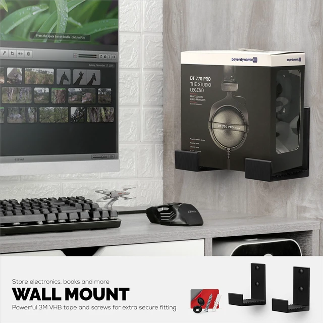 Alt view image 4 of 7 - 4.5" Cable Box Wall Mount Hanger Holder, Adhesive & Screw-in, for Routers, Laptops, Modem, Mesh WiFi, Apple TV, Network Switch & More, for Devices Upto 4.5" / 114mm Wide, (Black) by