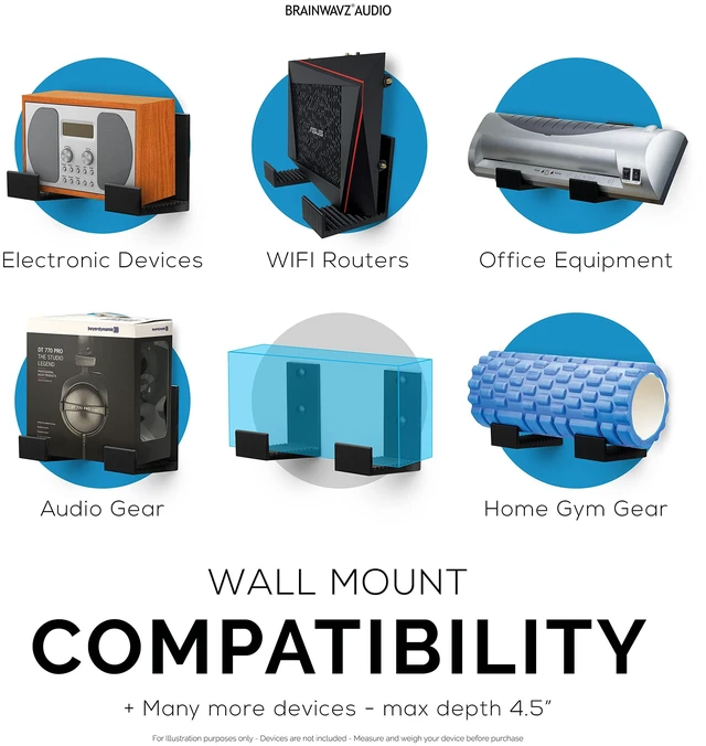 Alt view image 5 of 7 - 4.5" Cable Box Wall Mount Hanger Holder, Adhesive & Screw-in, for Routers, Laptops, Modem, Mesh WiFi, Apple TV, Network Switch & More, for Devices Upto 4.5" / 114mm Wide, (Black) by