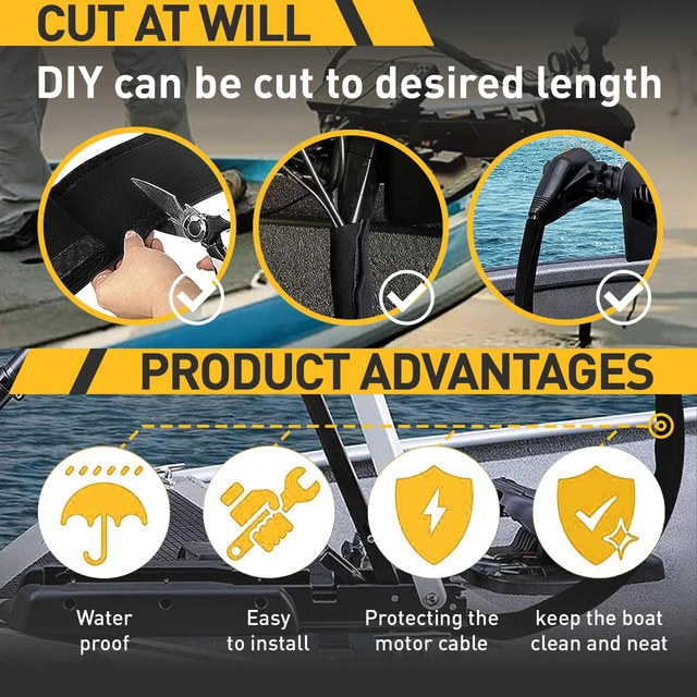 Alt view image 4 of 6 - Neoprene Cable Sleeve - 60" for Trolling Motor Wire Protection & Management, Black & White