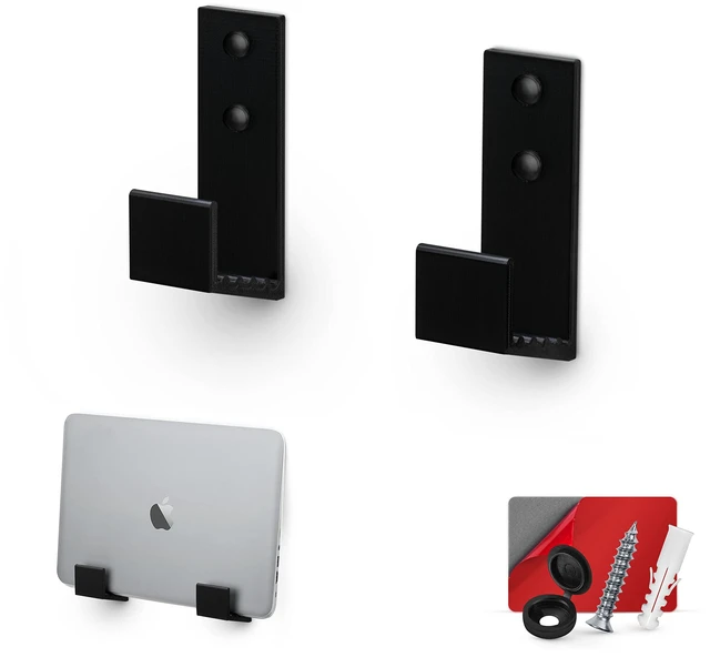 Main image of 1.5" Cable Box Wall Mount Hanger Holder, for Routers, Laptops, Modem, Mesh WiFi, Apple TV, Network Switch & More, for Devices Upto 1.5" / 38mm Wide, Adhesive & Screw-in (Black)