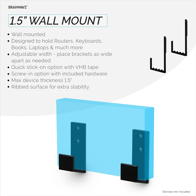 Alt view image 2 of 7 - 1.5" Cable Box Wall Mount Hanger Holder, for Routers, Laptops, Modem, Mesh WiFi, Apple TV, Network Switch & More, for Devices Upto 1.5" / 38mm Wide, Adhesive & Screw-in (Black)