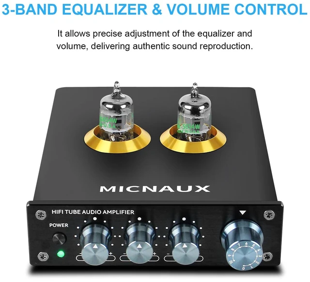 Alt view image 3 of 7 - Tube Amplifier 5654W Vacuum Tubes Preamp, HD Stereo Receiver Mini Hi-Fi Power Amp with Volume 3 Band EQ Control for Home Audio Stereo Amplifier Active Speaker