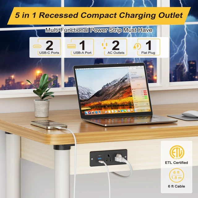Alt view image 2 of 7 - Recessed Power Strip, Flat Plug Furniture Table Outlets with 2 USB C and 1 USB A Port for Multiple Devices, 6ft Extension Cord, 20W Power Delivery Charging for Home, Office, Conference Table, Dorm