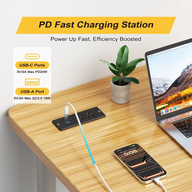 Alt view image 3 of 7 - Recessed Power Strip, Flat Plug Furniture Table Outlets with 2 USB C and 1 USB A Port for Multiple Devices, 6ft Extension Cord, 20W Power Delivery Charging for Home, Office, Conference Table, Dorm