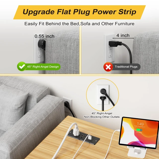 Alt view image 4 of 7 - Recessed Power Strip, Flat Plug Furniture Table Outlets with 2 USB C and 1 USB A Port for Multiple Devices, 6ft Extension Cord, 20W Power Delivery Charging for Home, Office, Conference Table, Dorm