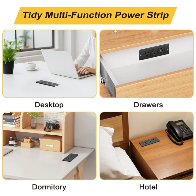 Alt view image 5 of 7 - Recessed Power Strip, Flat Plug Furniture Table Outlets with 2 USB C and 1 USB A Port for Multiple Devices, 6ft Extension Cord, 20W Power Delivery Charging for Home, Office, Conference Table, Dorm