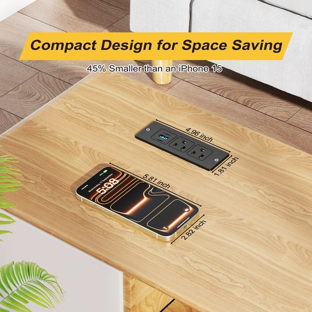 Alt view image 6 of 7 - Recessed Power Strip, Flat Plug Furniture Table Outlets with 2 USB C and 1 USB A Port for Multiple Devices, 6ft Extension Cord, 20W Power Delivery Charging for Home, Office, Conference Table, Dorm