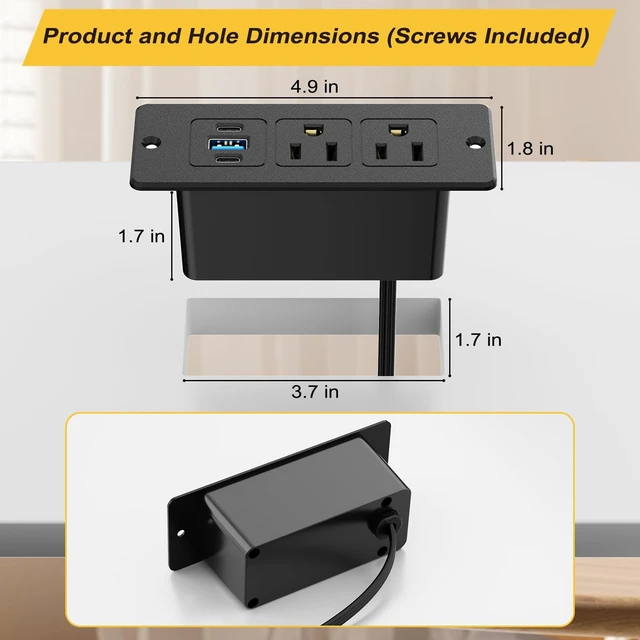 Alt view image 7 of 7 - Recessed Power Strip, Flat Plug Furniture Table Outlets with 2 USB C and 1 USB A Port for Multiple Devices, 6ft Extension Cord, 20W Power Delivery Charging for Home, Office, Conference Table, Dorm