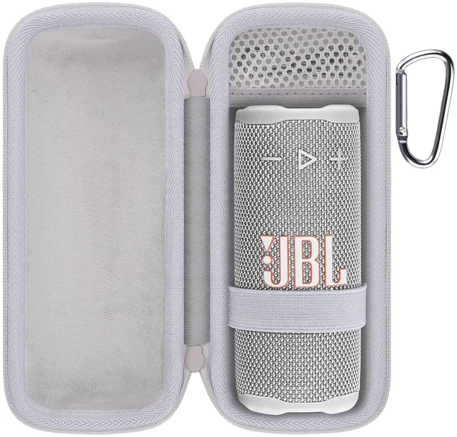 Main image of Hard Travel Case for JBL Grip Compact Bluetooth Speaker, White Portable Protective Storage, Built-In Carabiner, Comfortable Carrying, Smooth Zipper, Soft Inner Lining