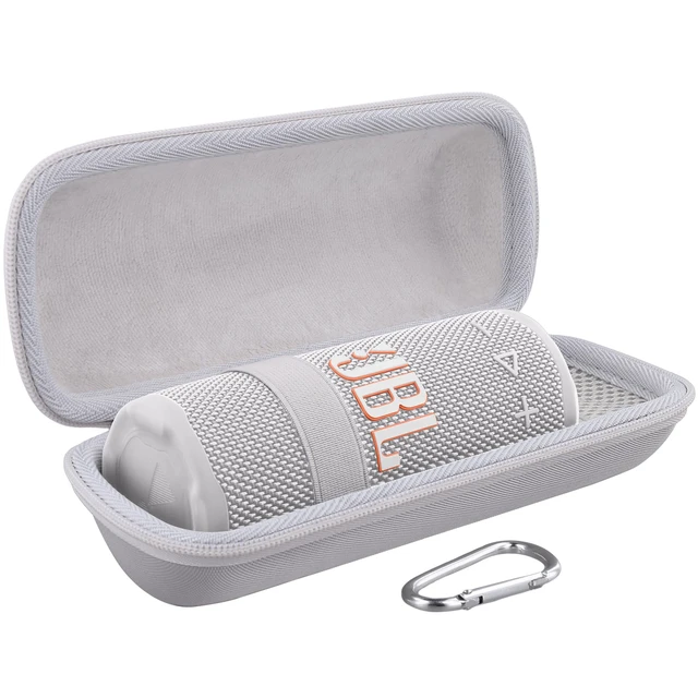 Alt view image 2 of 7 - Hard Travel Case for JBL Grip Compact Bluetooth Speaker, White Portable Protective Storage, Built-In Carabiner, Comfortable Carrying, Smooth Zipper, Soft Inner Lining