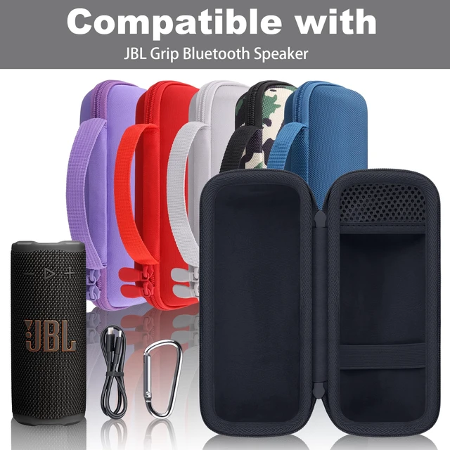 Alt view image 4 of 7 - Hard Travel Case for JBL Grip Compact Bluetooth Speaker, White Portable Protective Storage, Built-In Carabiner, Comfortable Carrying, Smooth Zipper, Soft Inner Lining
