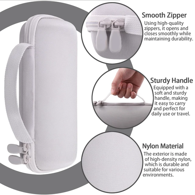 Alt view image 6 of 7 - Hard Travel Case for JBL Grip Compact Bluetooth Speaker, White Portable Protective Storage, Built-In Carabiner, Comfortable Carrying, Smooth Zipper, Soft Inner Lining
