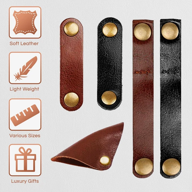 Alt view image 3 of 7 - 13PCS Leather Cord Organizer,3-Sizes Leather Cord Keeper for Travel Genuine Leather Cable Ties,6 Long 6 Short & 1 Square Cable Straps for USB Charging Cable Earphone Wrap,Gifts for Women Men