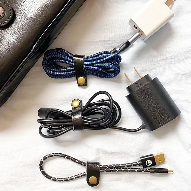 Alt view image 4 of 7 - 13PCS Leather Cord Organizer,3-Sizes Leather Cord Keeper for Travel Genuine Leather Cable Ties,6 Long 6 Short & 1 Square Cable Straps for USB Charging Cable Earphone Wrap,Gifts for Women Men