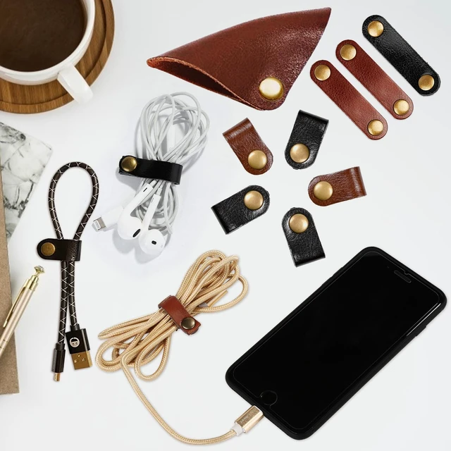 Alt view image 7 of 7 - 13PCS Leather Cord Organizer,3-Sizes Leather Cord Keeper for Travel Genuine Leather Cable Ties,6 Long 6 Short & 1 Square Cable Straps for USB Charging Cable Earphone Wrap,Gifts for Women Men