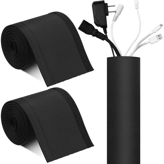 Main image of 4 Rolls 60 Inch Cable Management Sleeve Trailing Motor Neoprene Sleeve Black, Flexible Reversible Cord Organizer, DIY Adjustable Hole, Cable Management for Office Computer Home, Protects Wires