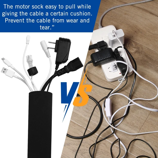 Alt view image 4 of 7 - 4 Rolls 60 Inch Cable Management Sleeve Trailing Motor Neoprene Sleeve Black, Flexible Reversible Cord Organizer, DIY Adjustable Hole, Cable Management for Office Computer Home, Protects Wires