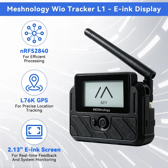 Alt view image 2 of 7 - Wio Tracker L1 Board with 2.13 E-ink Display + 3000mAh Battery + Case, 915MHz SX1262 nRF52840 for Ar duino Meshtastic LoRa, BLE5 GPS GNSS, Support Battery Type-C Solar Charge (N37E, Black)