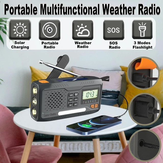 Alt view image 2 of 7 - Emergency Hand Crank Radio, 7400mWh Solar Weather Radio with AM/FM/NOAA, Battery Powered Radio with Cell Phone Charger, Digital Display, Flashlight, Headphone Jack & SOS Alarm for Outdoor/Survival