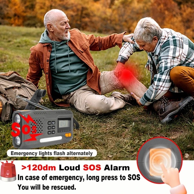 Alt view image 4 of 7 - Emergency Hand Crank Radio, 7400mWh Solar Weather Radio with AM/FM/NOAA, Battery Powered Radio with Cell Phone Charger, Digital Display, Flashlight, Headphone Jack & SOS Alarm for Outdoor/Survival