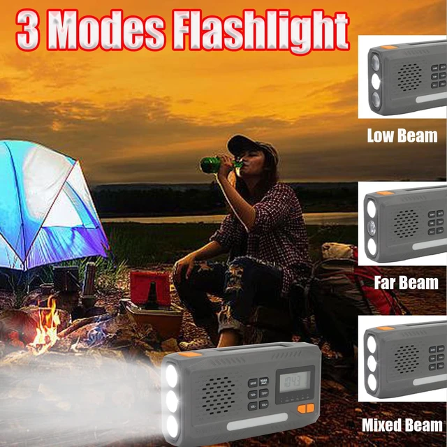 Alt view image 6 of 7 - Emergency Hand Crank Radio, 7400mWh Solar Weather Radio with AM/FM/NOAA, Battery Powered Radio with Cell Phone Charger, Digital Display, Flashlight, Headphone Jack & SOS Alarm for Outdoor/Survival