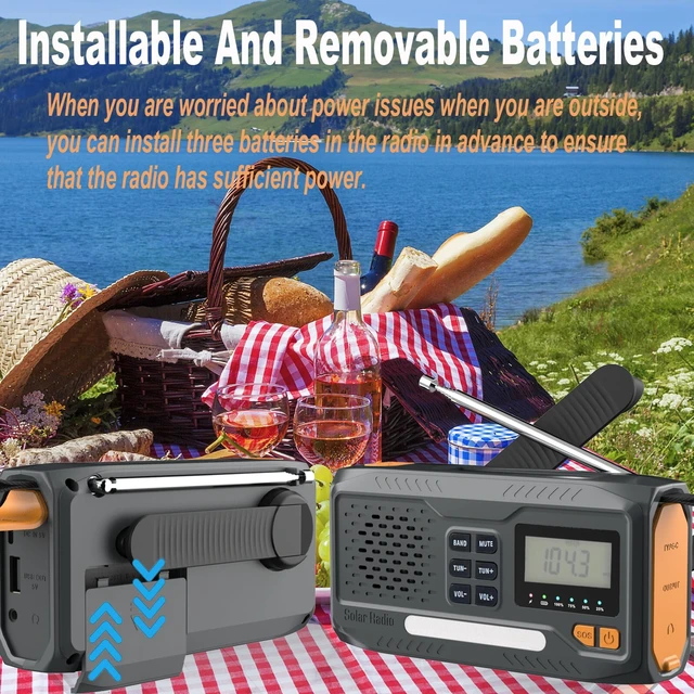 Alt view image 7 of 7 - Emergency Hand Crank Radio, 7400mWh Solar Weather Radio with AM/FM/NOAA, Battery Powered Radio with Cell Phone Charger, Digital Display, Flashlight, Headphone Jack & SOS Alarm for Outdoor/Survival