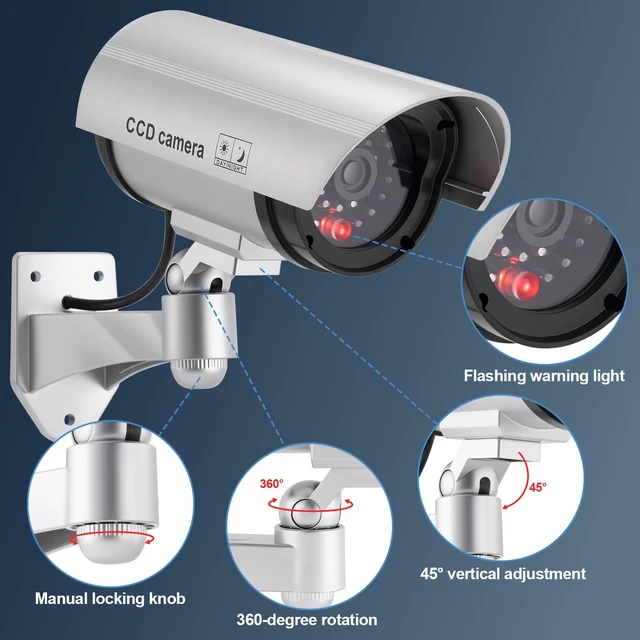 Alt view image 3 of 7 - 4-Pack Dummy Security Camera, LED Flashing Light, Outdoor Indoor Realistic Dummy with Flashing LED, 4 Warning Stickers, Battery Operated, Easy Mount for Home, Office, Outdoor & Indoor