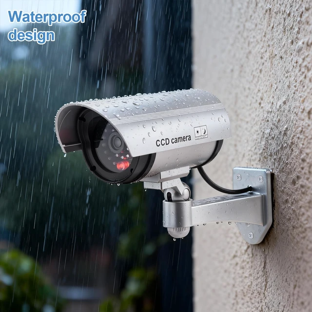 Alt view image 6 of 7 - 4-Pack Dummy Security Camera, LED Flashing Light, Outdoor Indoor Realistic Dummy with Flashing LED, 4 Warning Stickers, Battery Operated, Easy Mount for Home, Office, Outdoor & Indoor