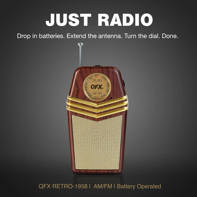 Alt view image 2 of 7 - Retro Portable Transistor Pocket AM FM Radio, RETRO-1958, Wood Telescoping Antenna, High-Fidelity Speaker, Headphone Jack, Battery Operated, Classic 1950s Design