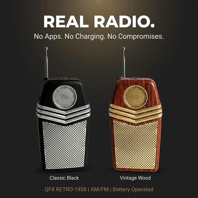 Alt view image 5 of 7 - Retro Portable Transistor Pocket AM FM Radio, RETRO-1958, Wood Telescoping Antenna, High-Fidelity Speaker, Headphone Jack, Battery Operated, Classic 1950s Design