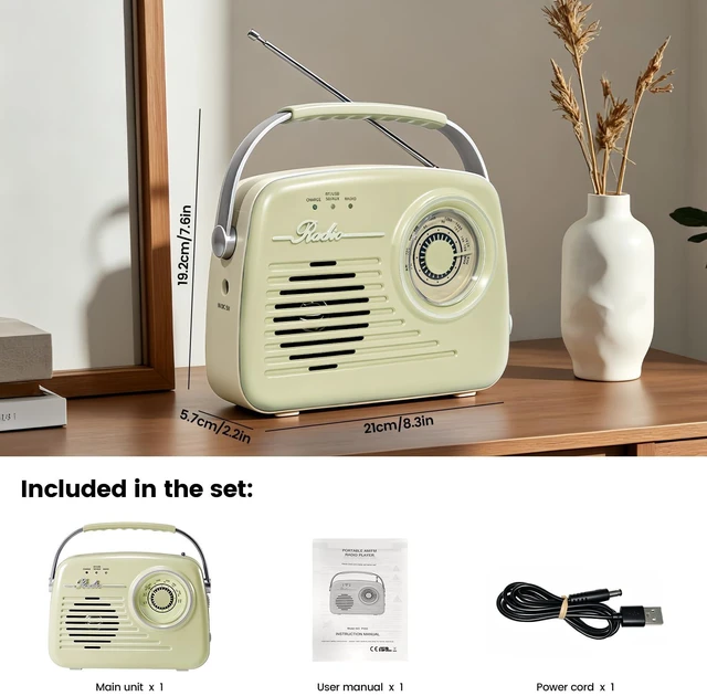 Alt view image 4 of 7 - Radios Portable AM FM, Battery Powered and Plug in Wall for Home/Outdoor/Kitchen, Vintage Retro Radio with Bluetooth, Easy to Use (Beige)