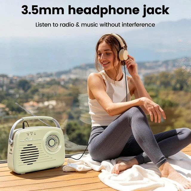 Alt view image 6 of 7 - Radios Portable AM FM, Battery Powered and Plug in Wall for Home/Outdoor/Kitchen, Vintage Retro Radio with Bluetooth, Easy to Use (Beige)