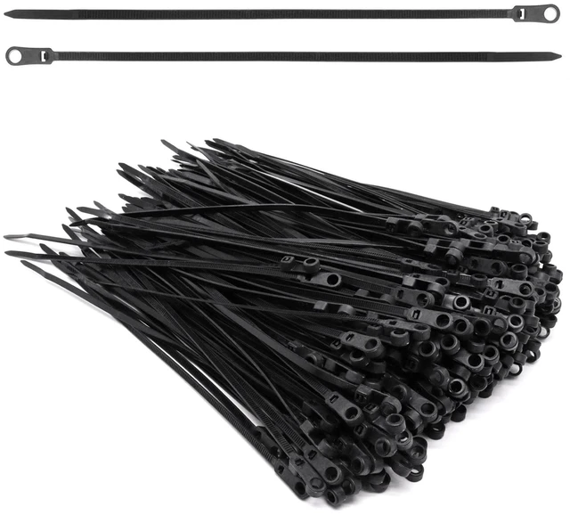 Main image of 300pcs Zip Ties with Screw Hole, 8 inch 48lbs Electrical Cable Ties Straps, Mount Head Plastic Ties Multipurpose Heavy Duty Nylon Zip Tie for Indoor & Outdoor (8", Black)