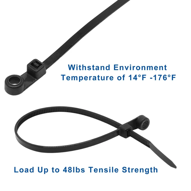 Alt view image 4 of 7 - 300pcs Zip Ties with Screw Hole, 8 inch 48lbs Electrical Cable Ties Straps, Mount Head Plastic Ties Multipurpose Heavy Duty Nylon Zip Tie for Indoor & Outdoor (8", Black)