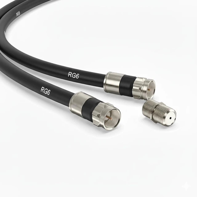 Main image of RG6 Coaxial Cable with F Connector and Extension Coupler, Weather-Sealed Double Rubber O-Ring, High-Speed Internet, Broadband and Digital TV Antenna, Satellite Cable Extension (Black, 20 FT)