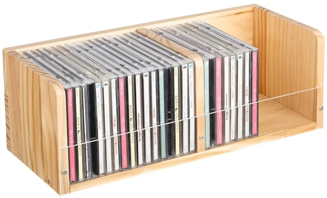 Main image of CD Holder Desk Rack Organizer, Wooden CD Holder Stand, CD Storage Rack, Game Disc Display CD Organizer Desk Stand Protection Storage Cube for Theatre Room Collectibles