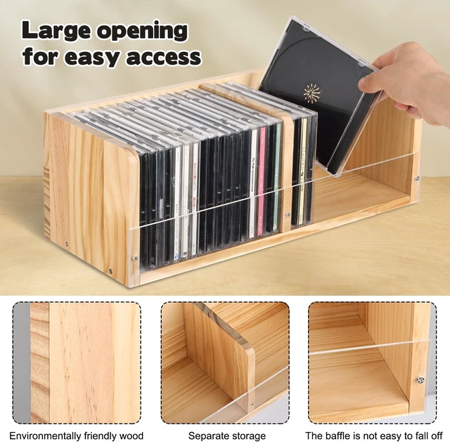 Alt view image 4 of 7 - CD Holder Desk Rack Organizer, Wooden CD Holder Stand, CD Storage Rack, Game Disc Display CD Organizer Desk Stand Protection Storage Cube for Theatre Room Collectibles