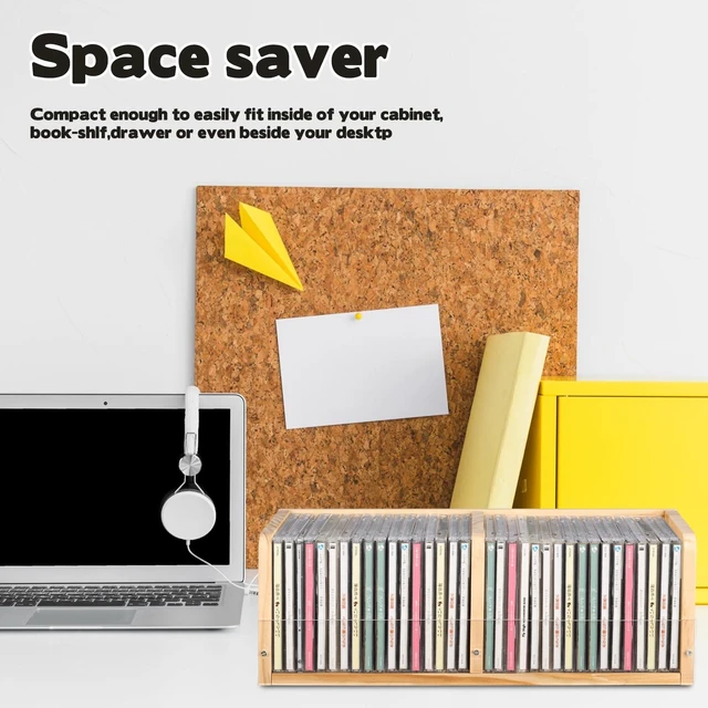 Alt view image 5 of 7 - CD Holder Desk Rack Organizer, Wooden CD Holder Stand, CD Storage Rack, Game Disc Display CD Organizer Desk Stand Protection Storage Cube for Theatre Room Collectibles